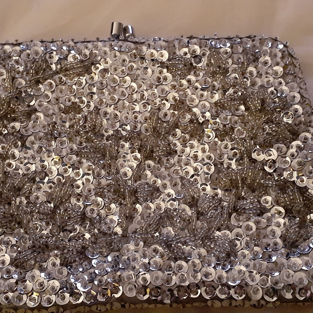 Vintage Silver Sequined Evening Clutch/Purse